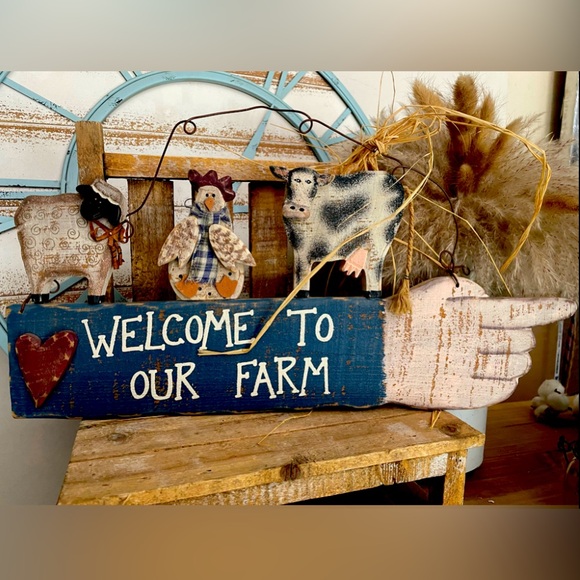 Farmhouse Welcome To Our Farm  Animals Wooden Plaque NEW - Picture 1 of 1